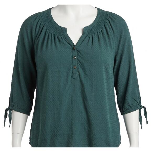 dressbarn Tops - Dressbarn Top Women Plus 1X Green Bohemian Peasant Prairie Cottage Earthy Henley